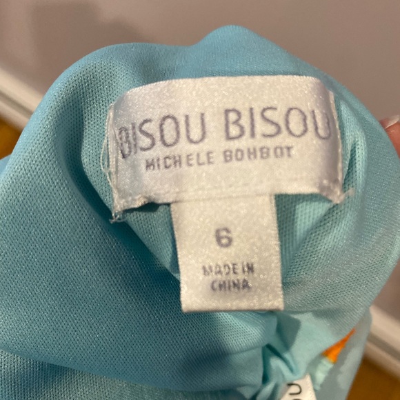 Size 6 Bisou Bisou Turquoise Floral Off Shoulder Maxi Dress - Picture 2 of 5